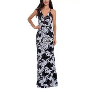 Betsy & Adam Black and White Sequin Gown Size 8